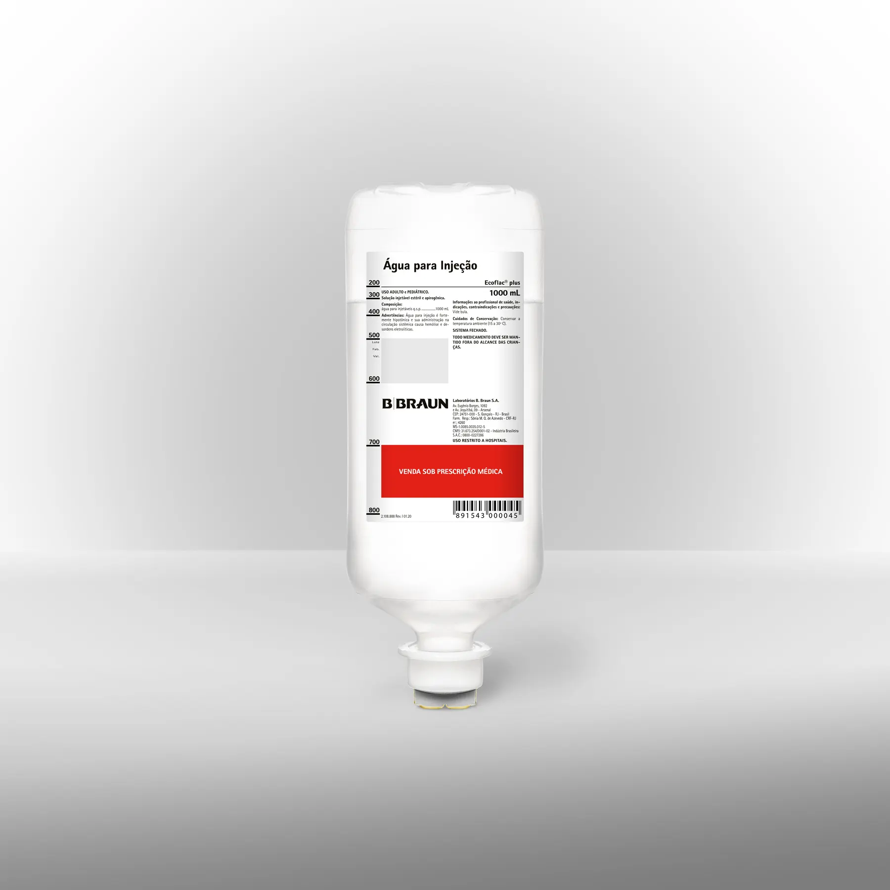 Bolsa de Água para Injeção B. Braun de 1000 mL para diluição de medicamentos em ambiente hospitalar.
